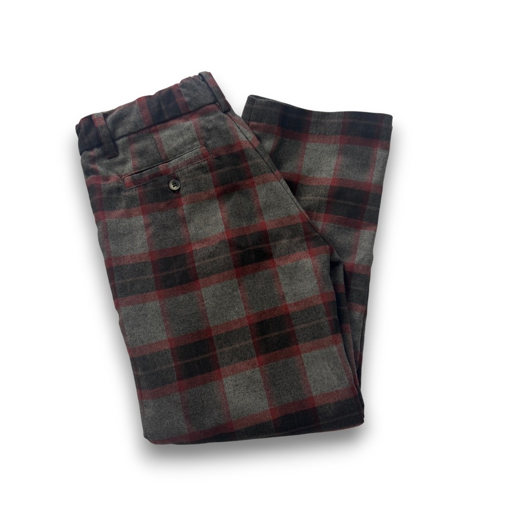 Janie and Jack Boys Grey Red Plaid Adjustable Waist Dress Pants Size 6